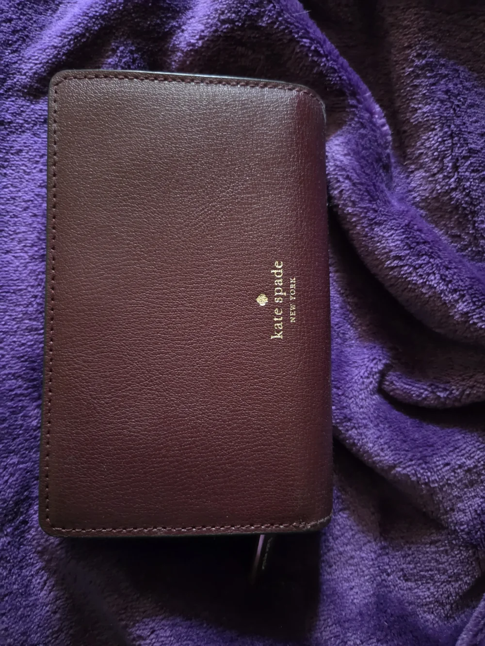 Kate Spade Maroon Brown Leather Zip Wallet with Heart Emblem - Women Accessories